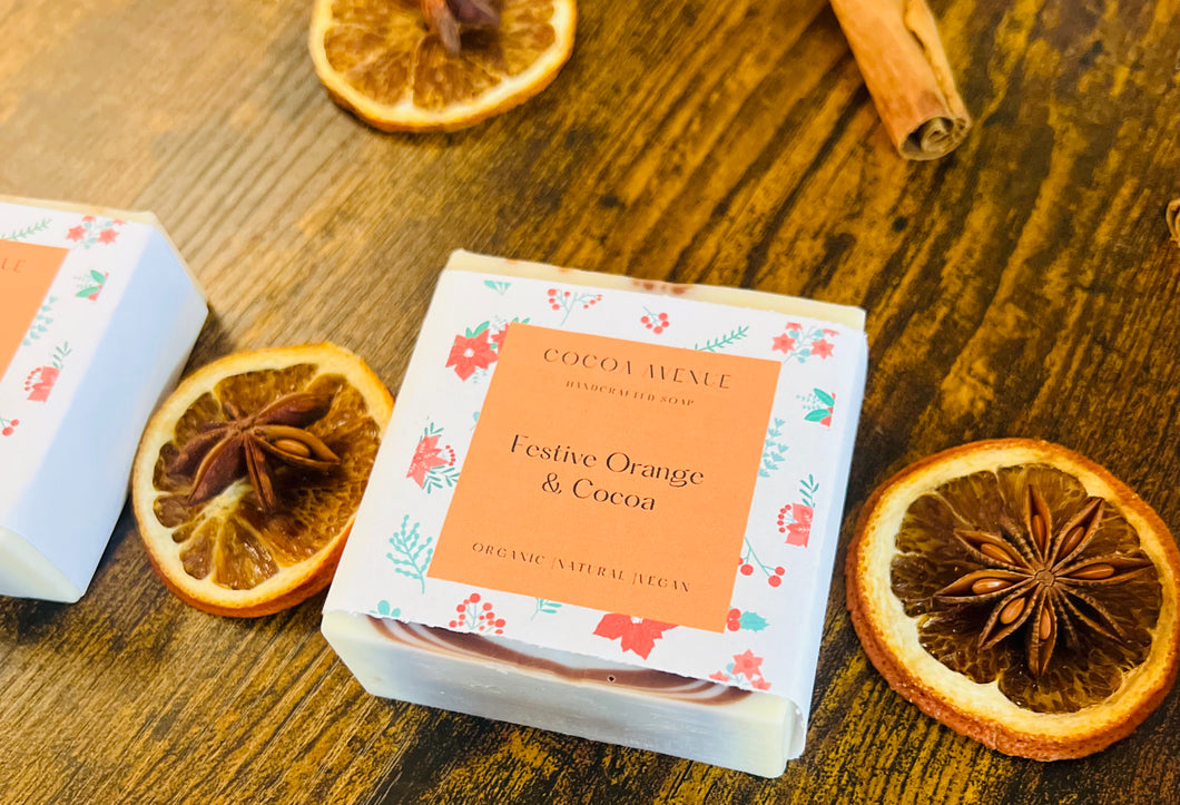 Festive Orange & Cocoa soap with organic Cocao seed extract