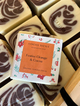Load image into Gallery viewer, Festive Orange &amp; Cocoa soap with organic Cocao seed extract
